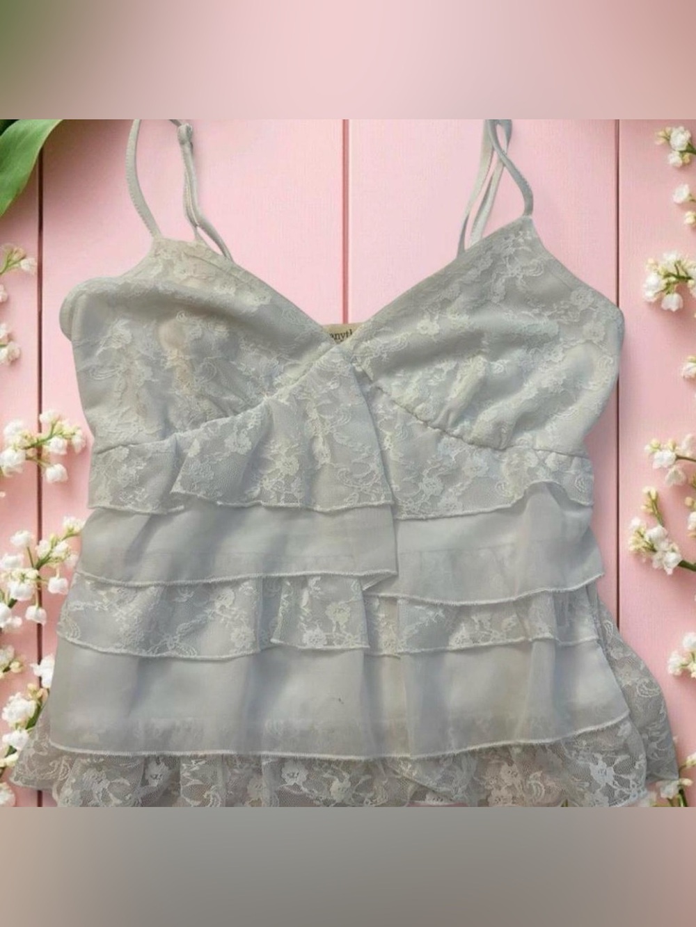 Lace Ruffle Camisole Top - Light Gray